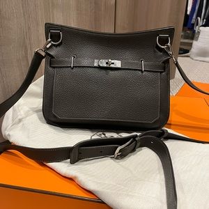 Hermes clemency Jypsiere 28, Etain with etoupe trim and interior.